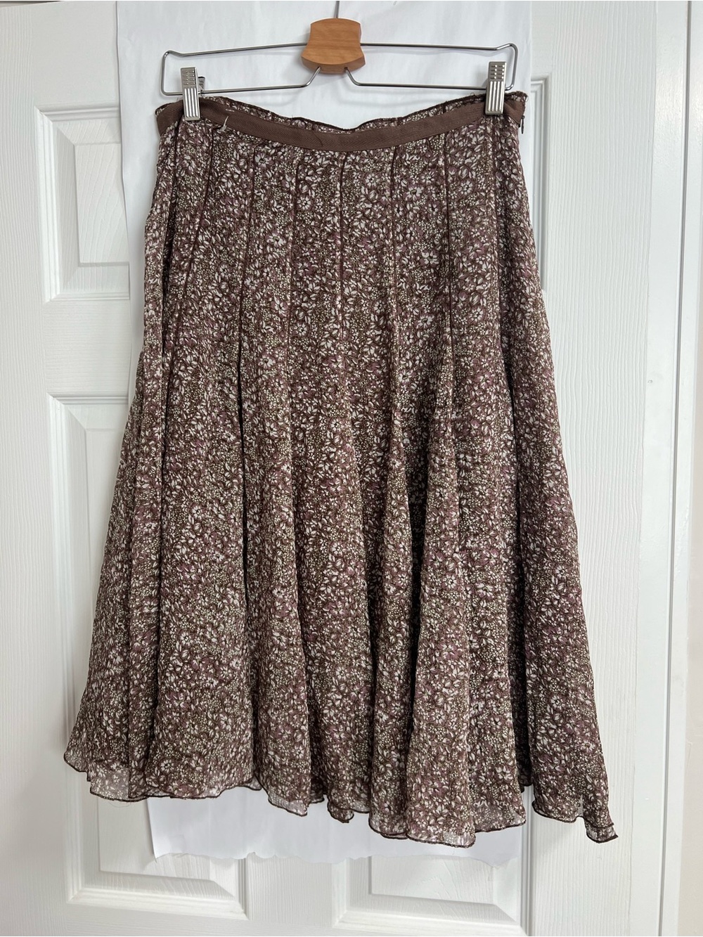 Context Brown Floral A-Line Midi Skirt